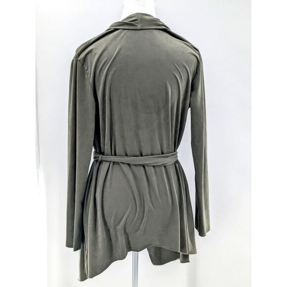 Signature Faux Suede Tie Wrap Mossy Sage Green Lightweight Cardigan Size Small - Picture 2 of 7